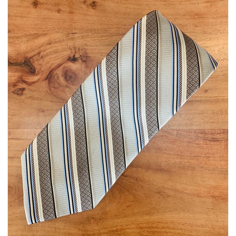 Damon Silk Tie Regimental Stripe Striped Gold Blue Brown Diaper Tall Long